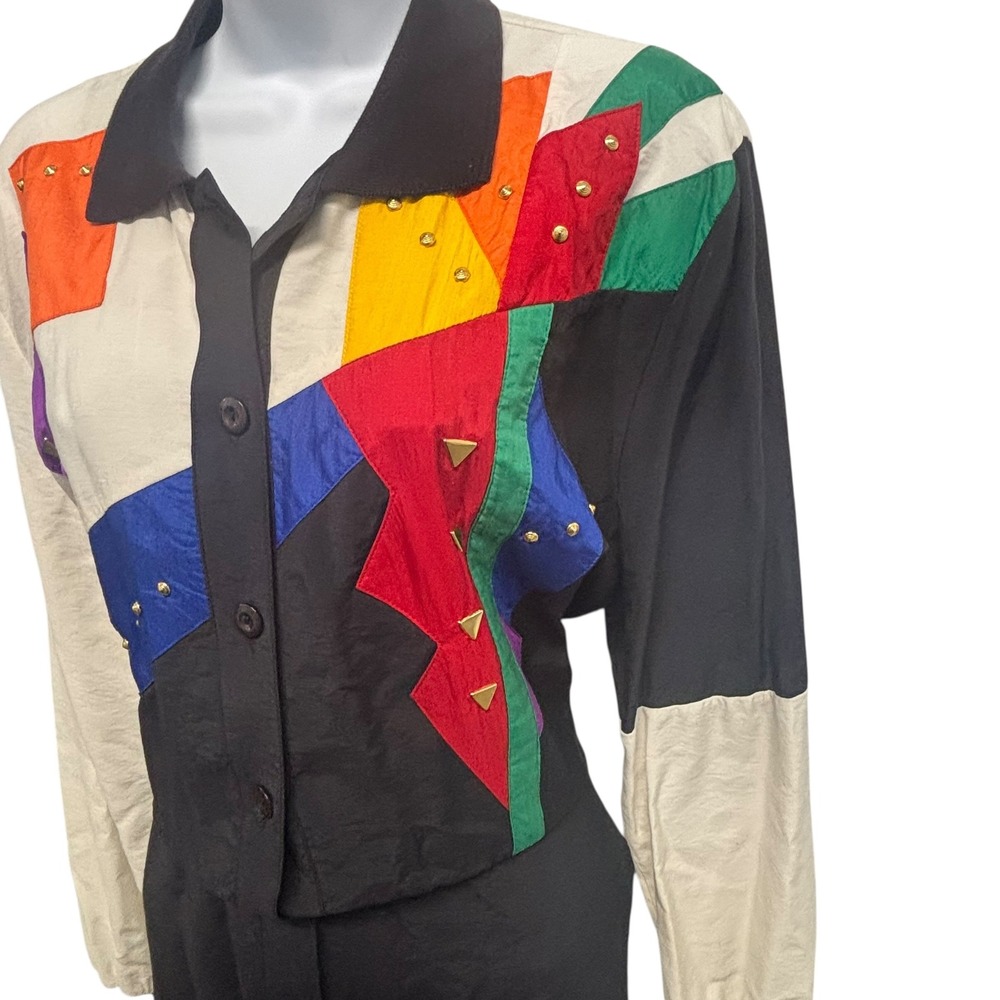 Vintage Saint Germain Sport Colorblock Studded Jumpsuit Black Multi PF‎ 88441 40 - Picture 6 of 14